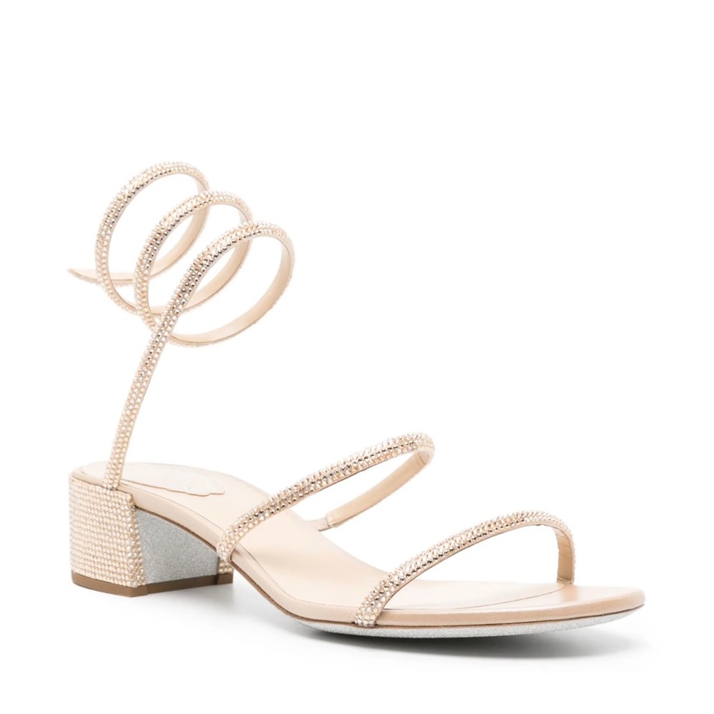 Rene Cavoilla Cleo Glittering Silver Spiral Heels